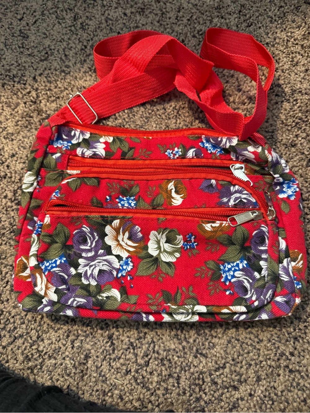 Red Floral Crossbody Bag - Women's Floral Shoulder Bag